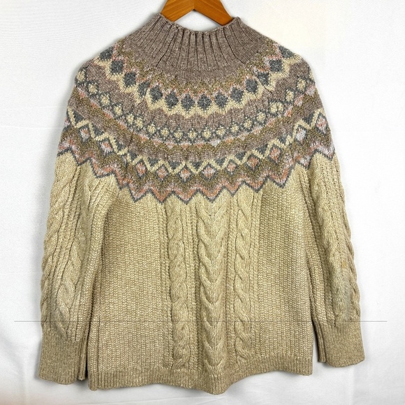 Chicos Women's Cable Knit Pullover Sweater Sz 1- M Cotton Blend Nordic Fair Isle - Picture 4 of 11